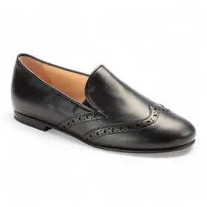 1631 - Boys Black Leather Slip-On Dress Loafer