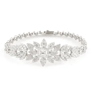 18K White Gold Studded Pave Natural Diamond Beautiful Fixed & Flexible Bracelet
