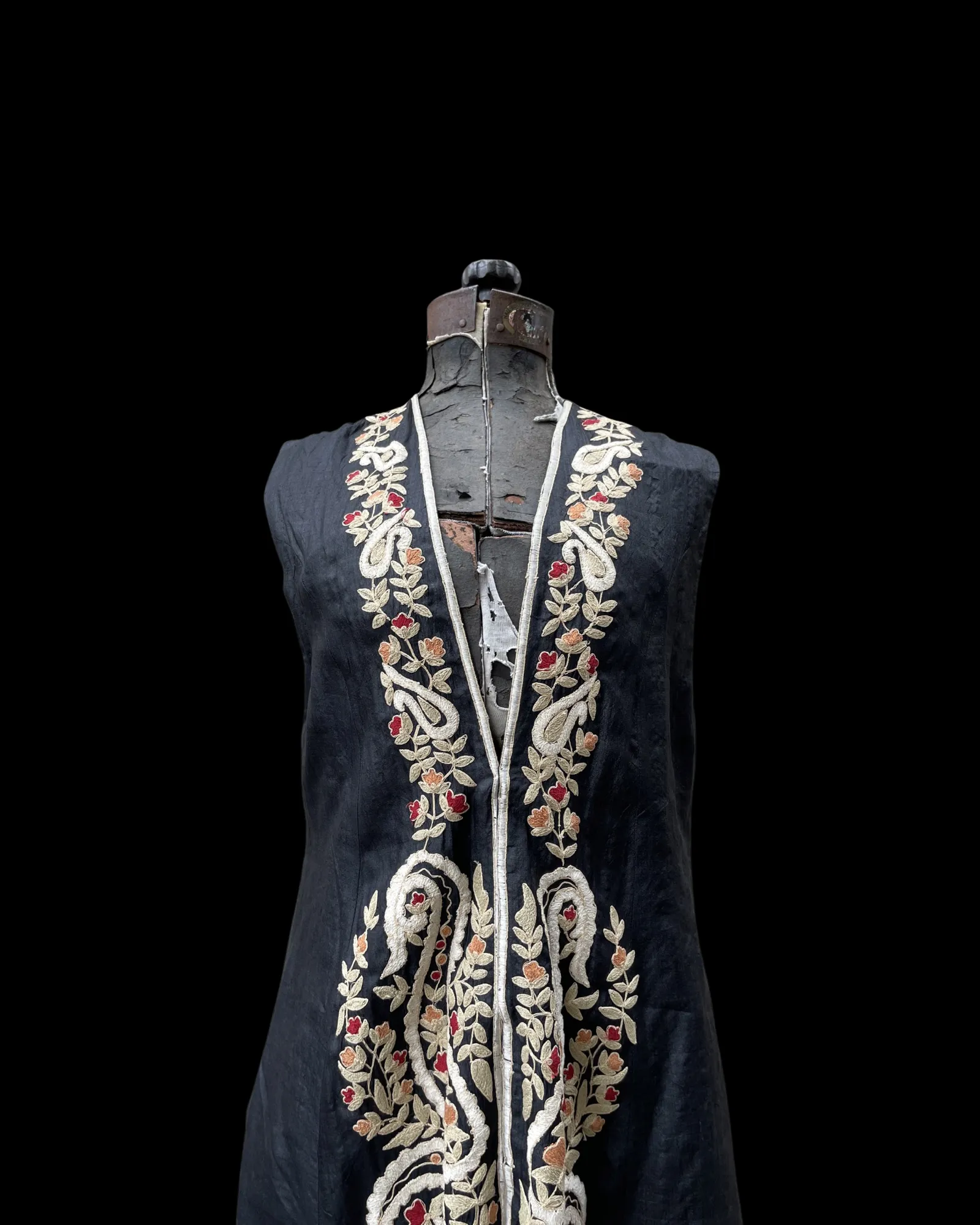 1920s/30s Densely Embroidered Floral Raw Silk Folk Vest Tunic