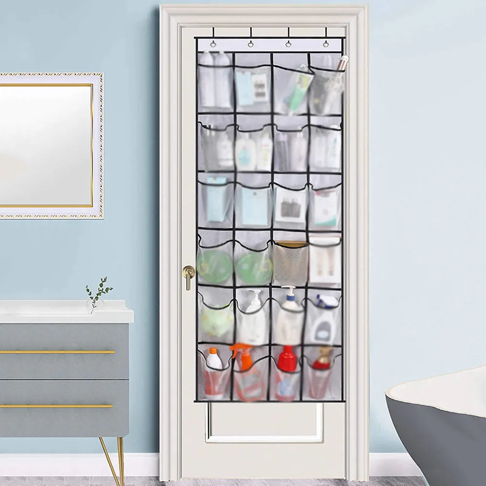 24 Grid Wall-Mounted Sundries Organizer with Mesh Pocket