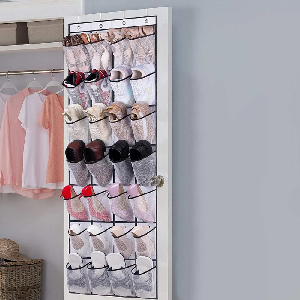 24 Grid Wall-Mounted Sundries Organizer with Mesh Pocket