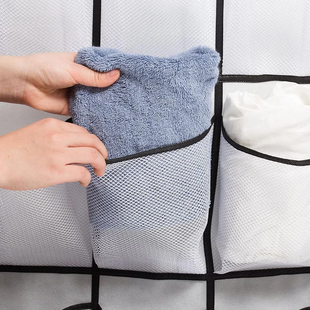 24 Grid Wall-Mounted Sundries Organizer with Mesh Pocket
