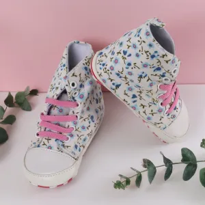 Baby Moo Floral White And Pink High Top Booties