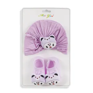 Baby Turban Cap & Booties Set Purple - Sunshine