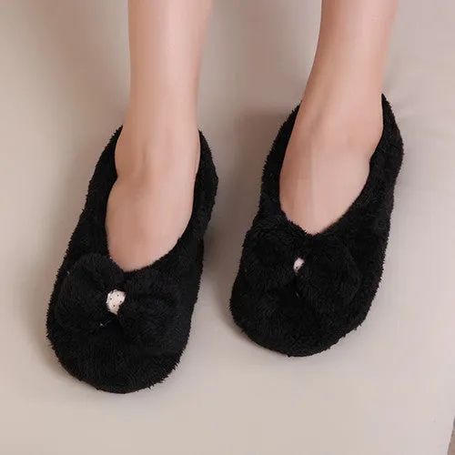 Big Bow Knot Warm Soft Sole Women Indoor Floor Slippers/Shoes Bow Tie Flannel Home Slippers