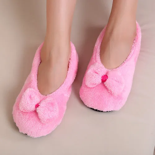 Big Bow Knot Warm Soft Sole Women Indoor Floor Slippers/Shoes Bow Tie Flannel Home Slippers