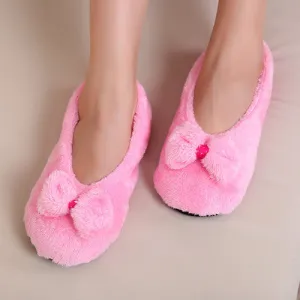 Big Bow Knot Warm Soft Sole Women Indoor Floor Slippers/Shoes Bow Tie Flannel Home Slippers
