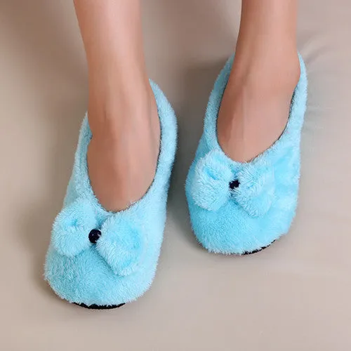Big Bow Knot Warm Soft Sole Women Indoor Floor Slippers/Shoes Bow Tie Flannel Home Slippers