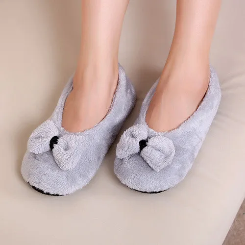 Big Bow Knot Warm Soft Sole Women Indoor Floor Slippers/Shoes Bow Tie Flannel Home Slippers