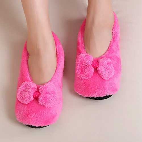 Big Bow Knot Warm Soft Sole Women Indoor Floor Slippers/Shoes Bow Tie Flannel Home Slippers