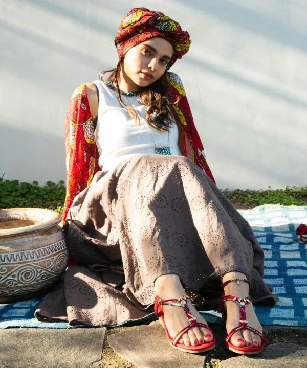 Bohemian Wedge Sandals - RED