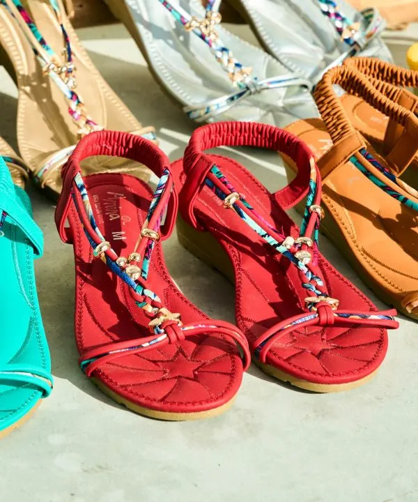 Bohemian Wedge Sandals - RED