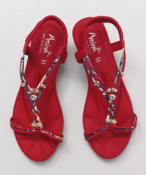 Bohemian Wedge Sandals - RED