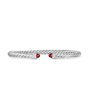 Cablespira Flex Bracelet in Sterling Silver with Rhodolite Garnet and Diamonds, 4mm, Size Medium