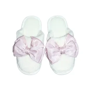 Christa Cozy Bow Slippers cream w/Pink bows : Medium