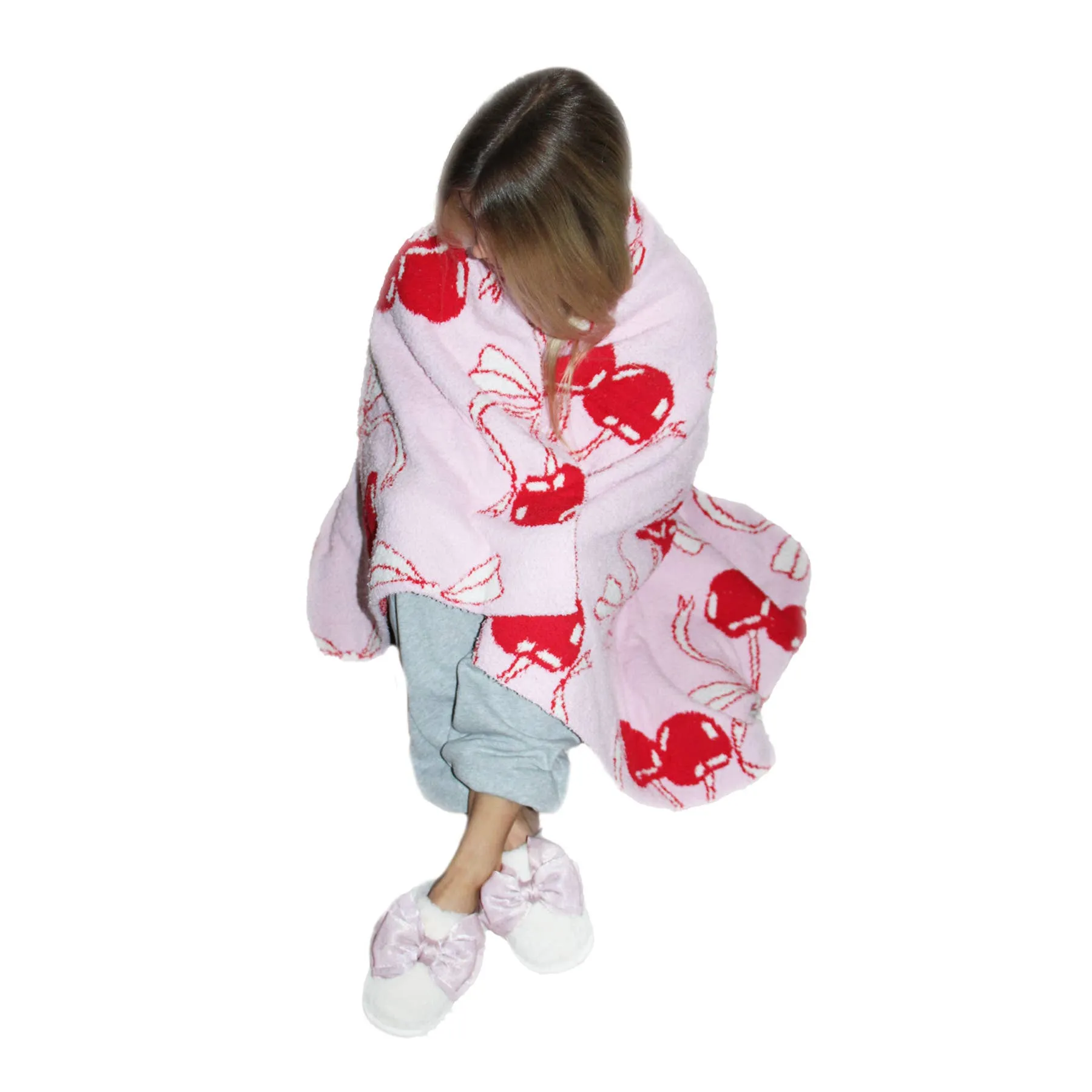 Christa Cozy Bow Slippers cream w/Pink bows : Medium