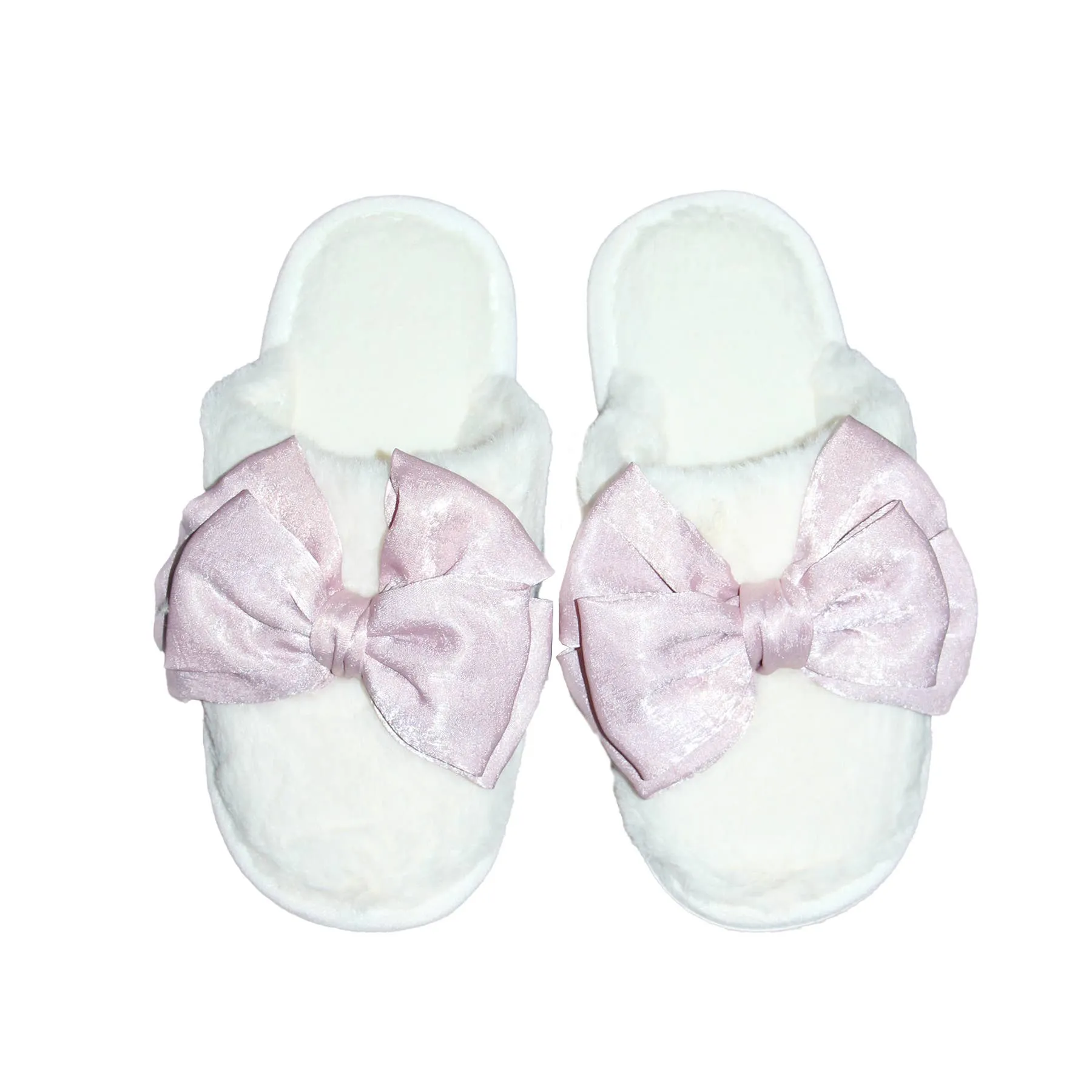 Christa Cozy Bow Slippers cream w/Pink bows : Medium