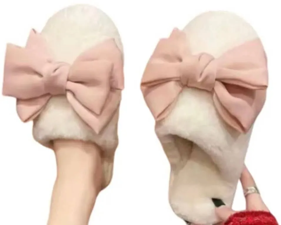 Christa Cozy Bow Slippers cream w/Pink bows : Medium
