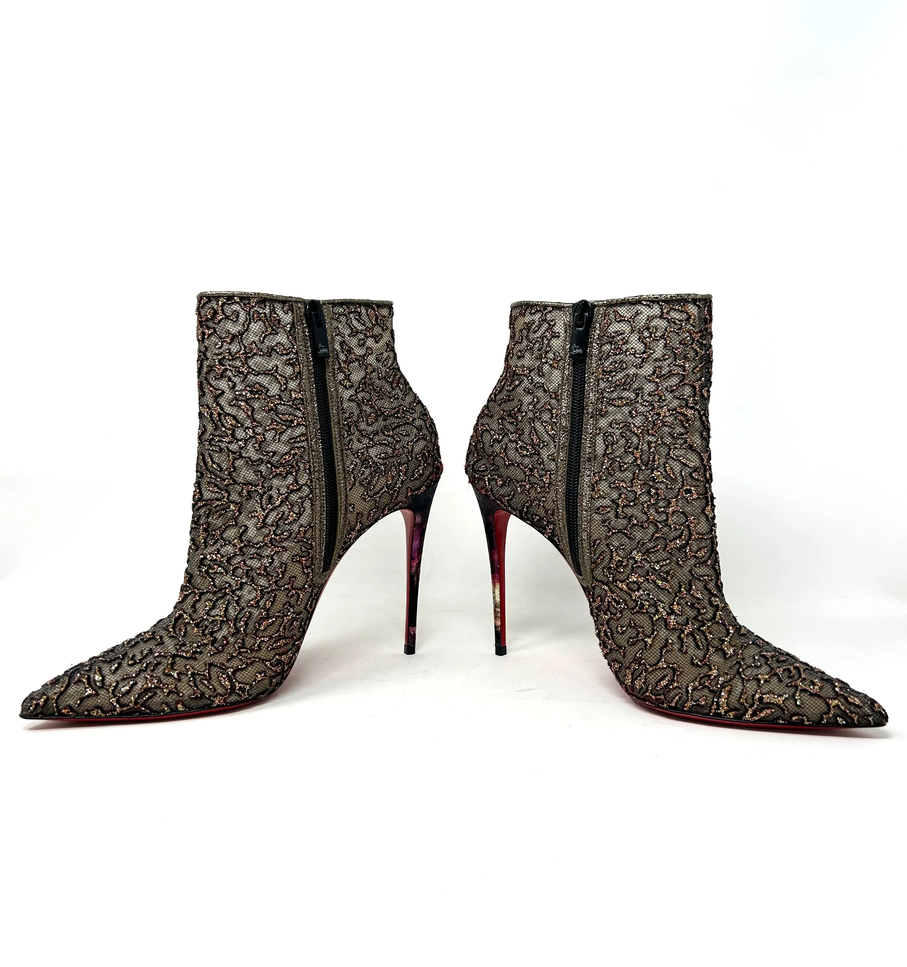 Christian Louboutin Nancy Bootie 100 Multicolored Glitter Tulle Heel Boots 40 UK 7