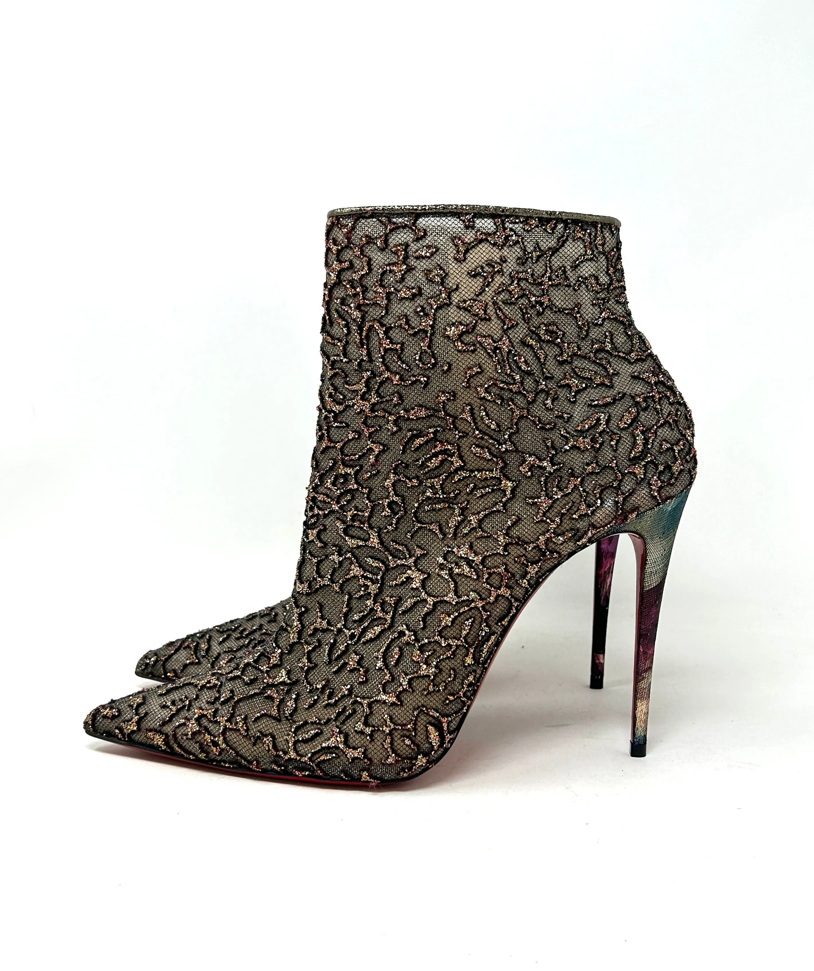Christian Louboutin Nancy Bootie 100 Multicolored Glitter Tulle Heel Boots 40 UK 7