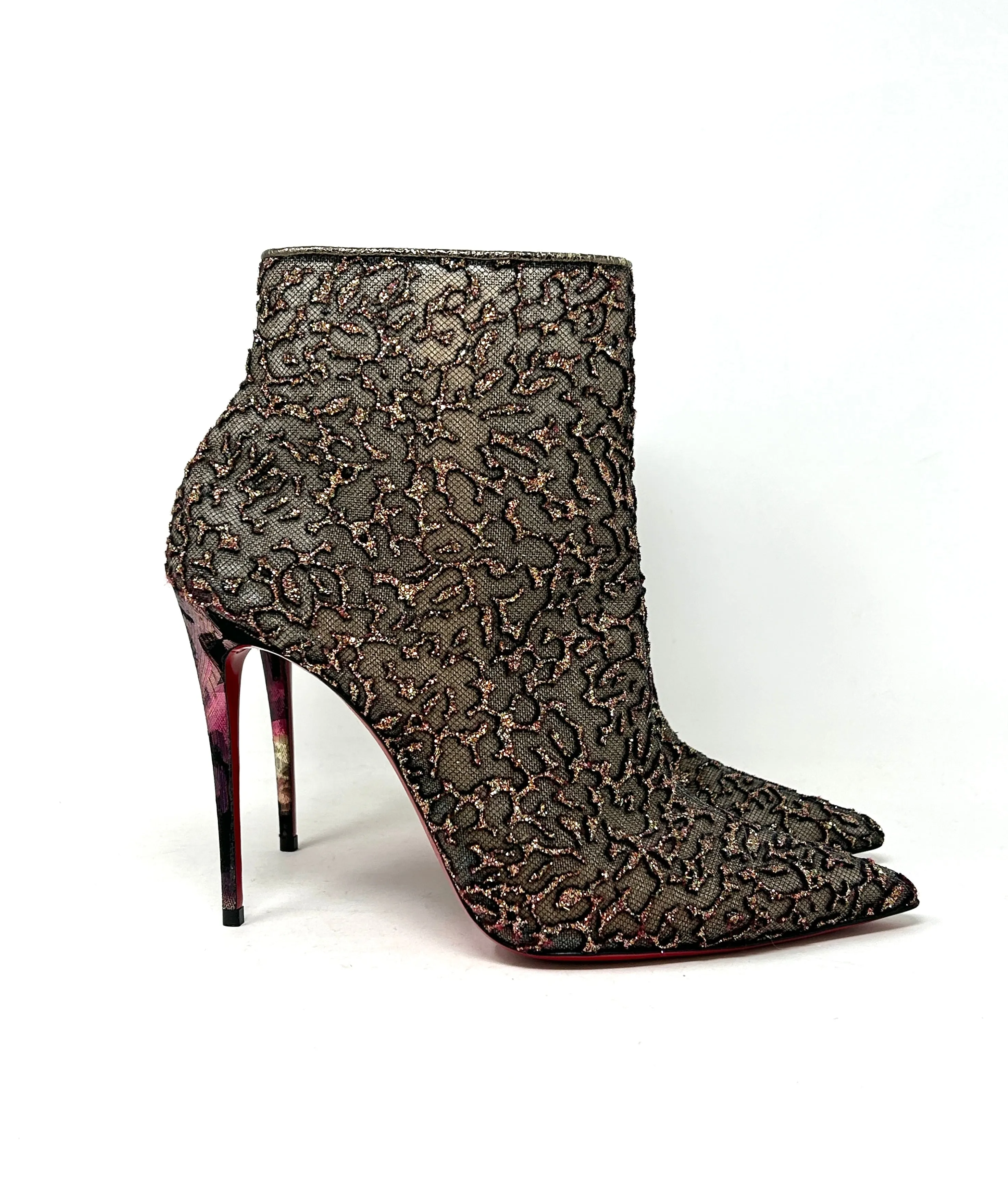 Christian Louboutin Nancy Bootie 100 Multicolored Glitter Tulle Heel Boots 40 UK 7