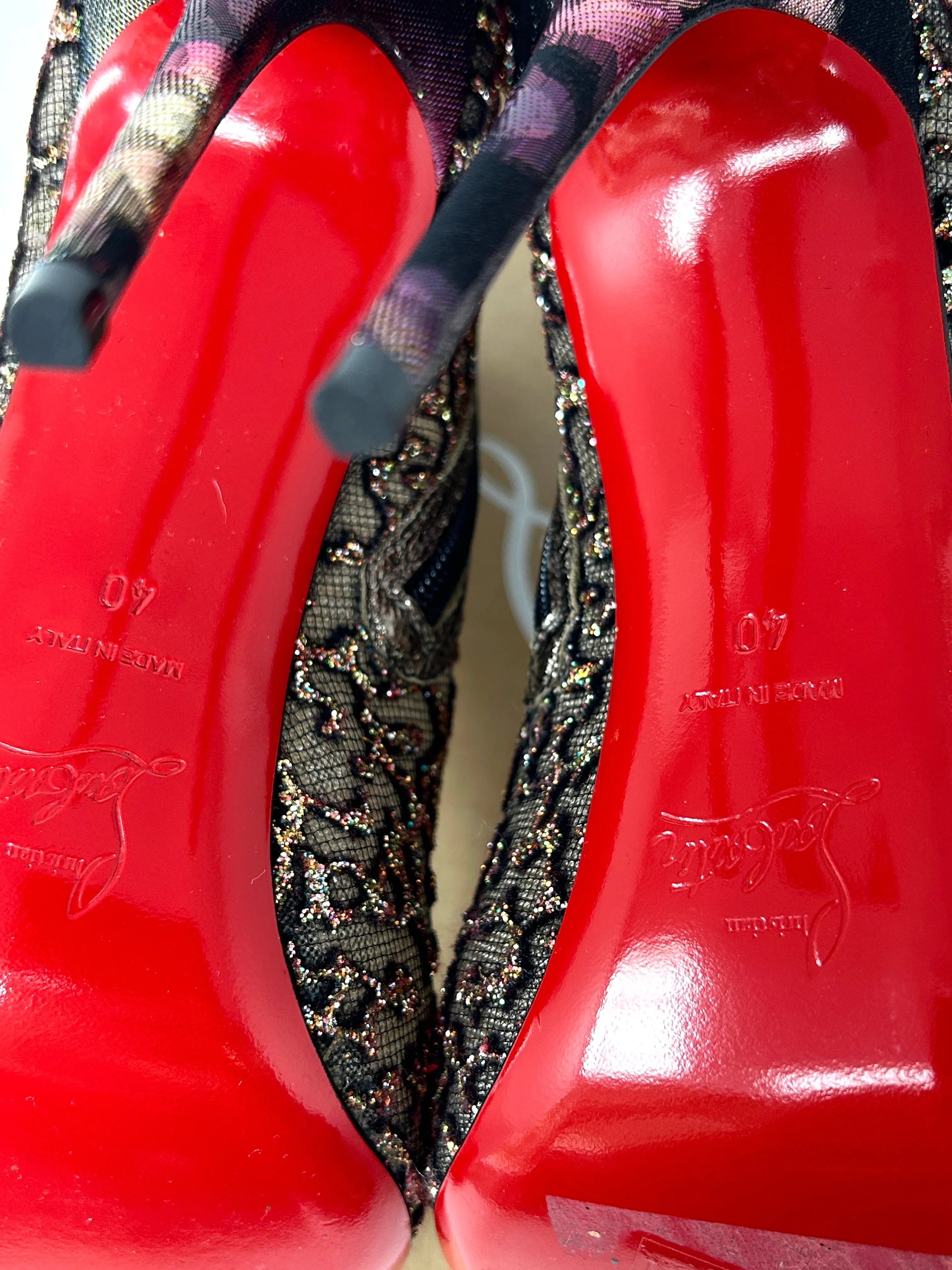 Christian Louboutin Nancy Bootie 100 Multicolored Glitter Tulle Heel Boots 40 UK 7