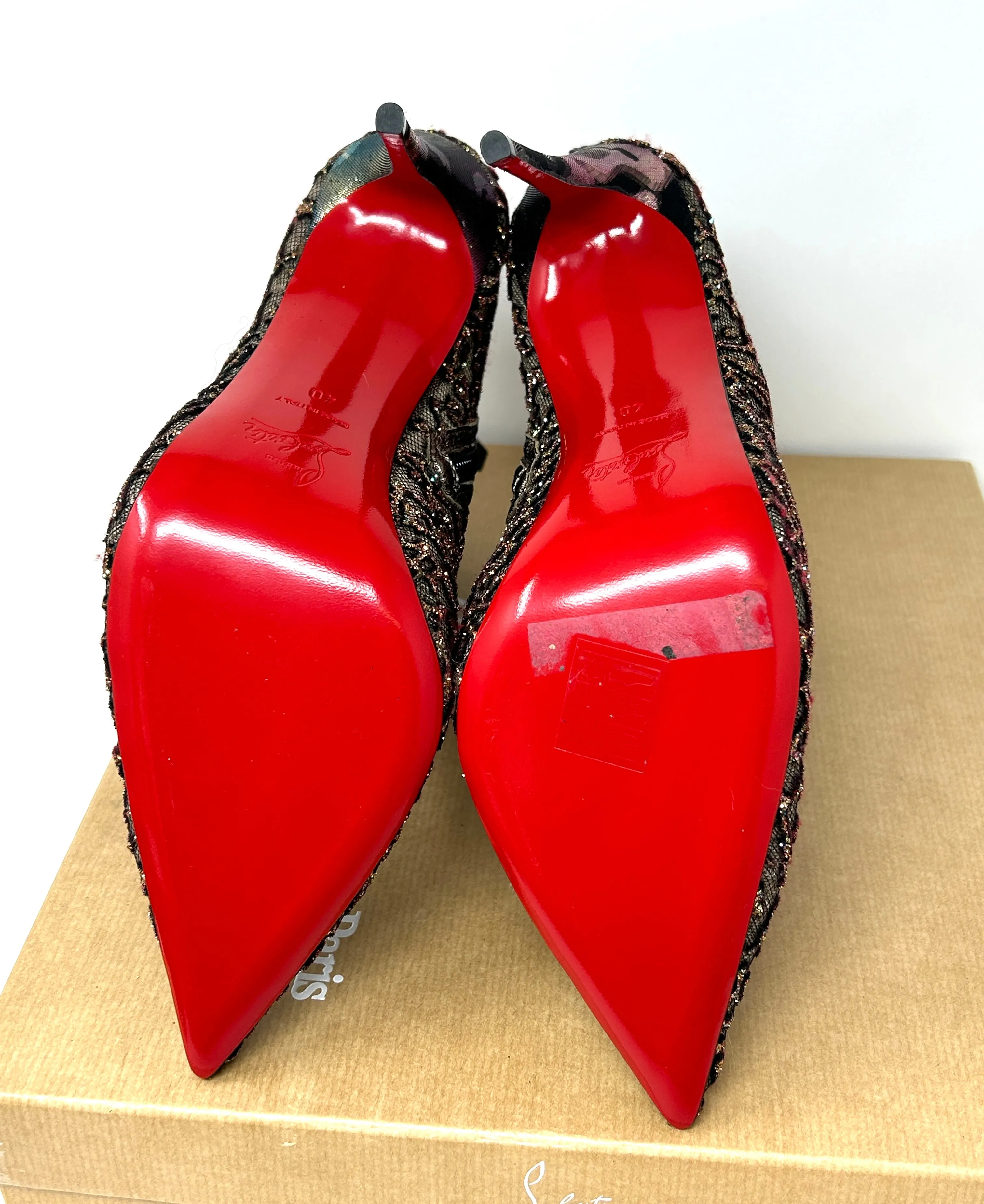 Christian Louboutin Nancy Bootie 100 Multicolored Glitter Tulle Heel Boots 40 UK 7