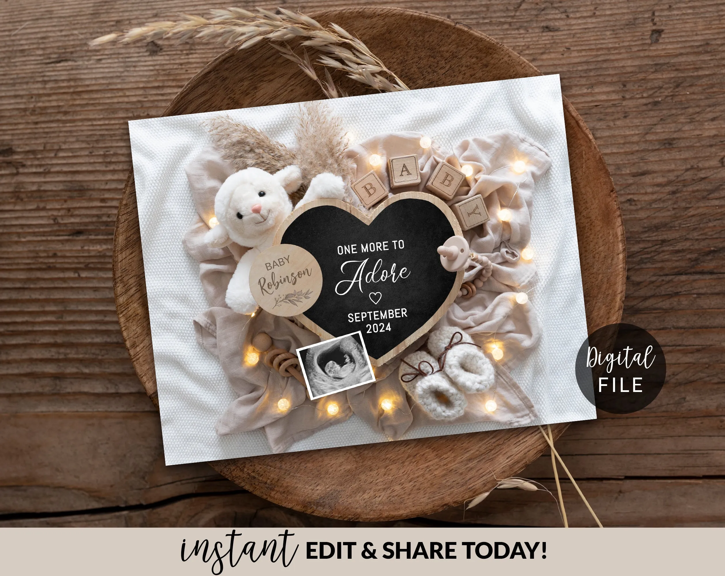 Christmas Digital Baby Announcement - Pampas & Santa Hat
