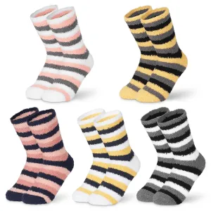 CityComfort Striped Fluffy Socks, Women Warm Slipper Socks 5-Pack, Winter Gifts For Her