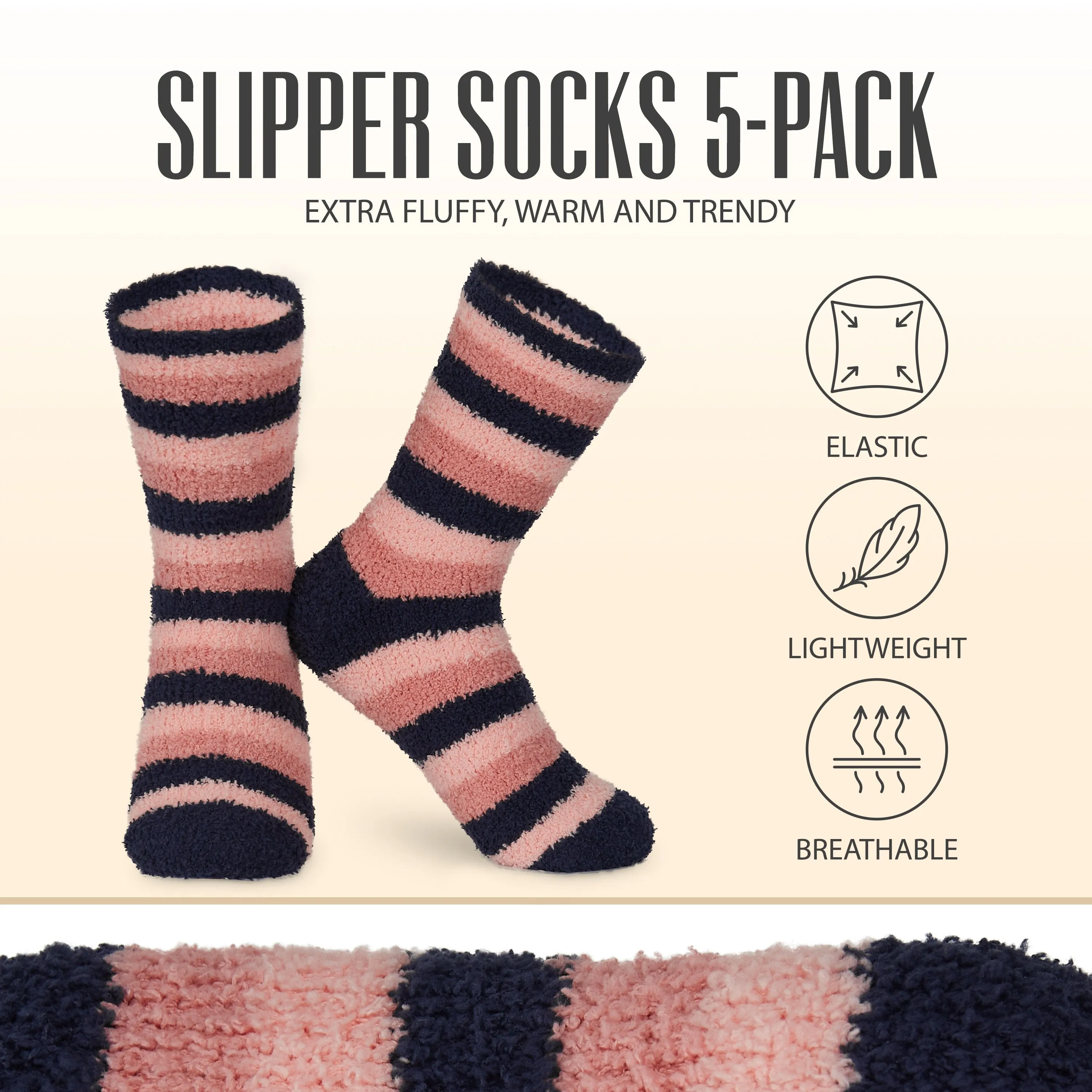 CityComfort Striped Fluffy Socks, Women Warm Slipper Socks 5-Pack, Winter Gifts For Her