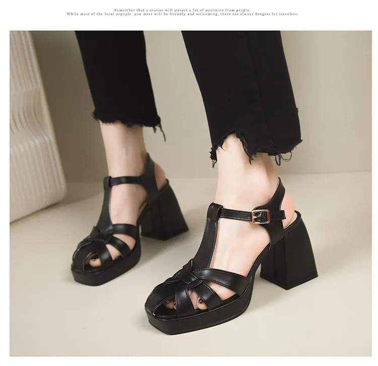 Closed Toe Hollow-out Roman Style High Heels