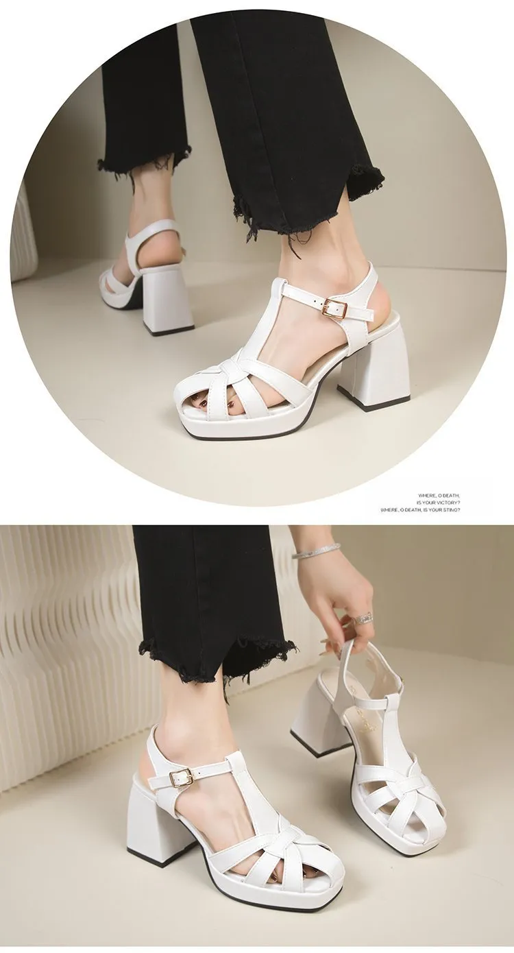 Closed Toe Hollow-out Roman Style High Heels