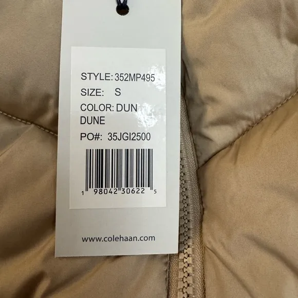Cole Haan Women's Tan Full Front Zip Puffer Vest