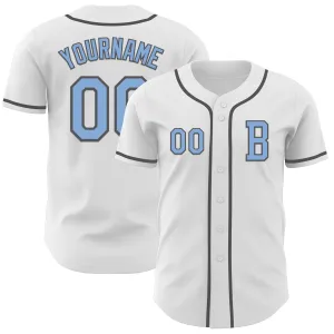 Custom White Light Blue-Steel Gray Authentic Baseball Jersey