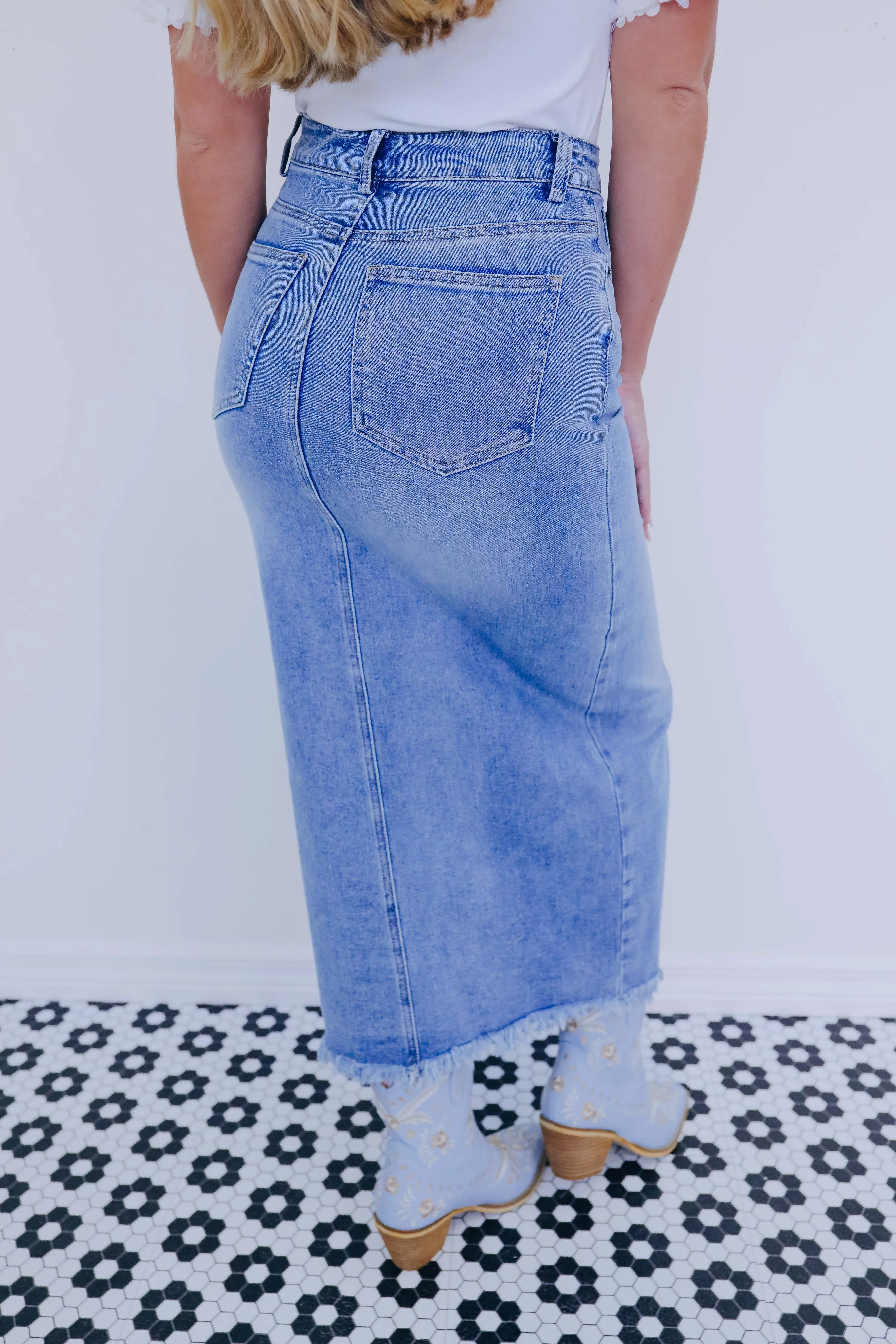 Dana Denim Front Slit Maxi Skirt