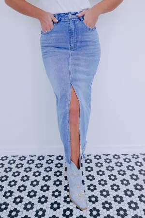Dana Denim Front Slit Maxi Skirt