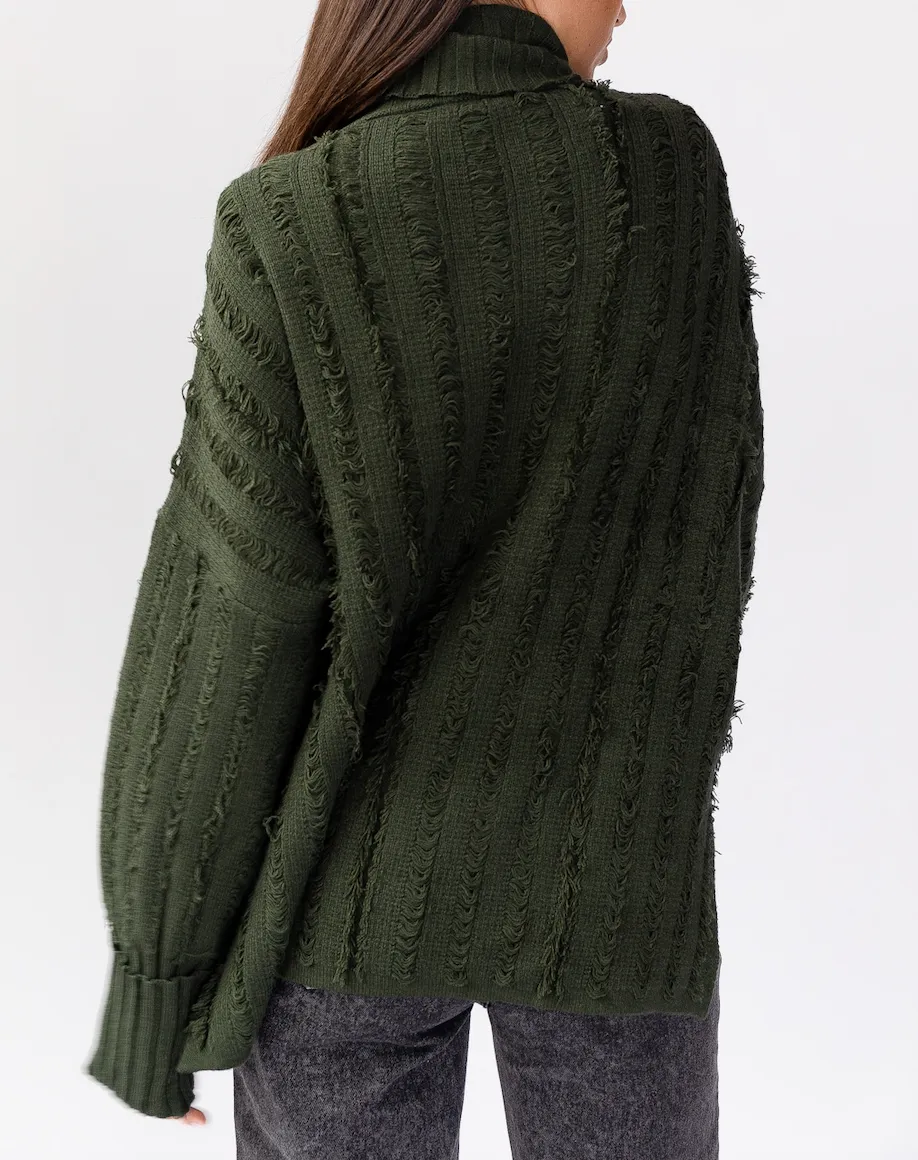 Destroyed Detail Ribbed Turtleneck