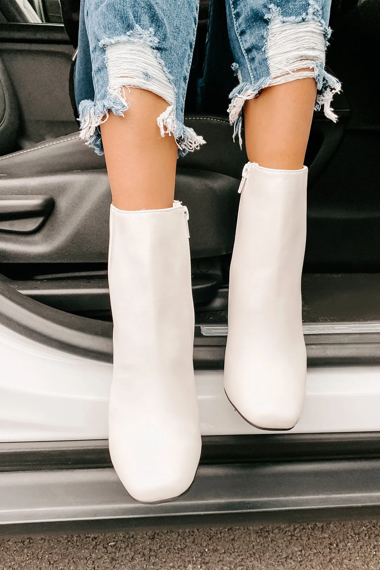 Done With You Faux Leather Booties (White)