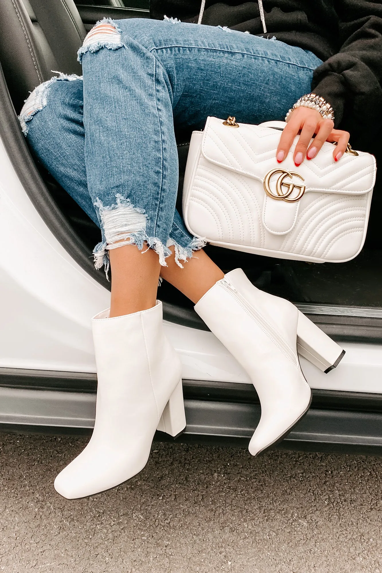 Done With You Faux Leather Booties (White)