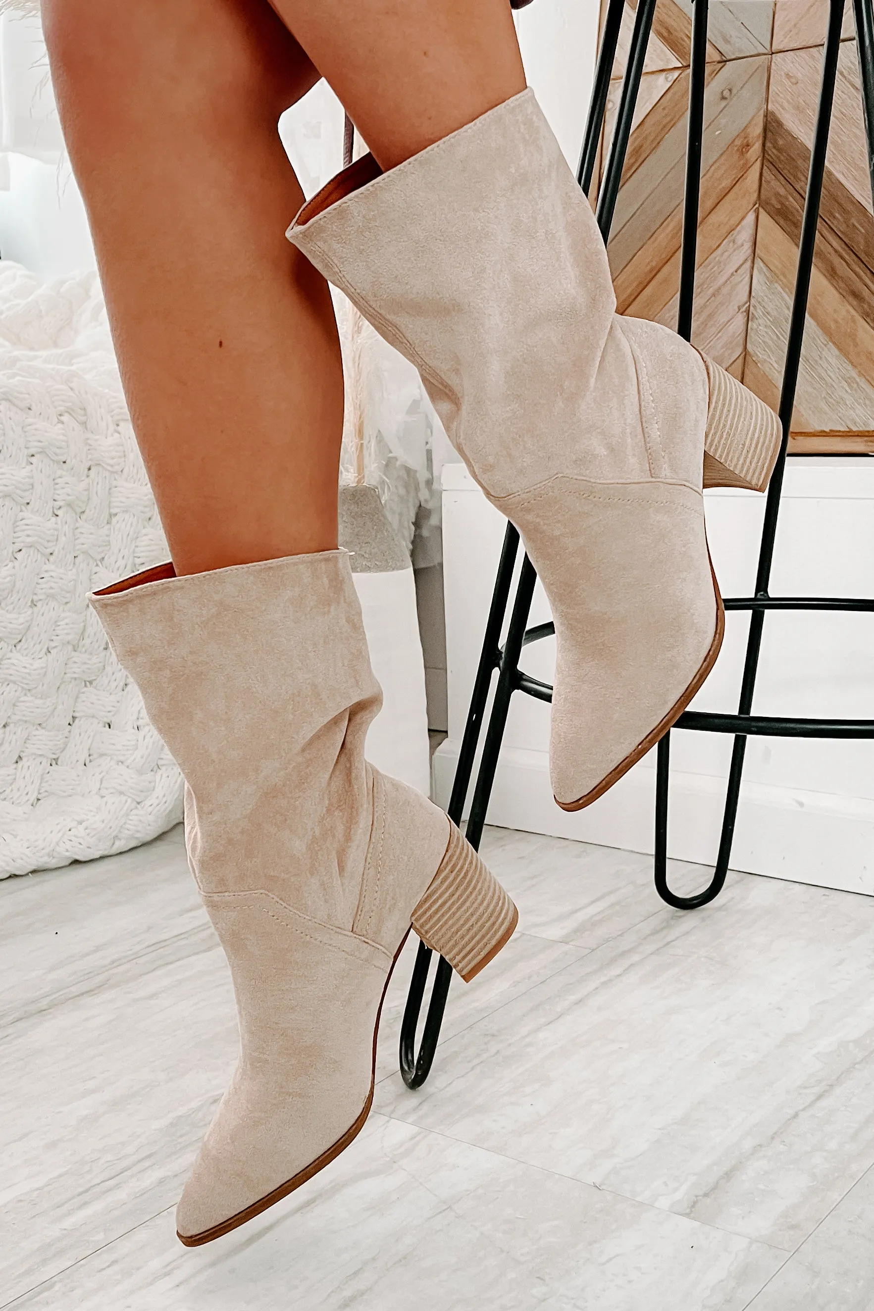Don't Test Me Slouchy Pointed Toe Booties (Taupe)
