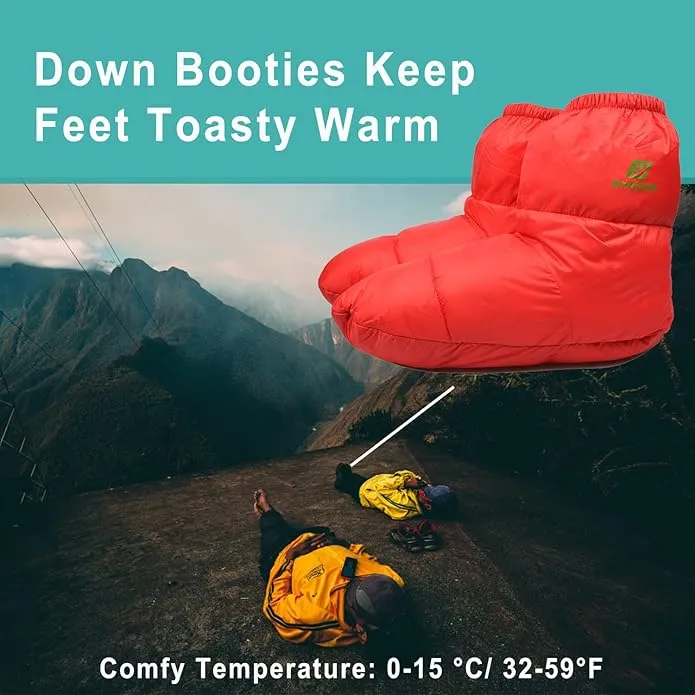 Down Booties Warm Socks for Men & Women - Ultralight Sleeping Sock for Camp, Backpacking - Soft & Cozy Camping Sleeping Bag Tent Down Slippers Foot Warmer