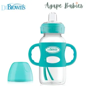 Dr Brown's 9 oz/270 ml PP WW "Options Compatible " Sippy Spout Bottle W/ Silicon Handles, Turquoise