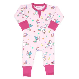 Endanzoo Organic Long Sleeve Double Zippered Romper - Rainbow Unicorns