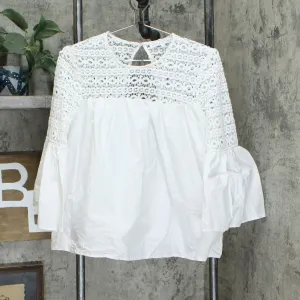 Endless Rose Womens Louvre Lace-Inset 3/4 Sleeve Blouse Top White Small