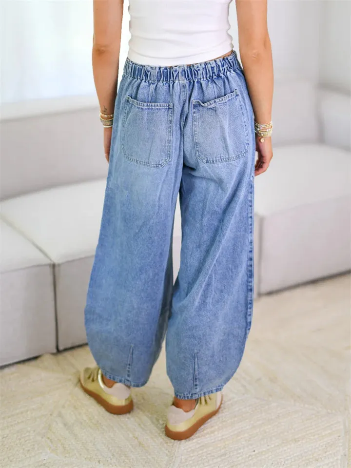 Female Cozy Streetwear Elastic Waist Drawstring Jeans