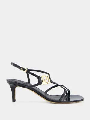 FFold Black leather medium-heeled sandals