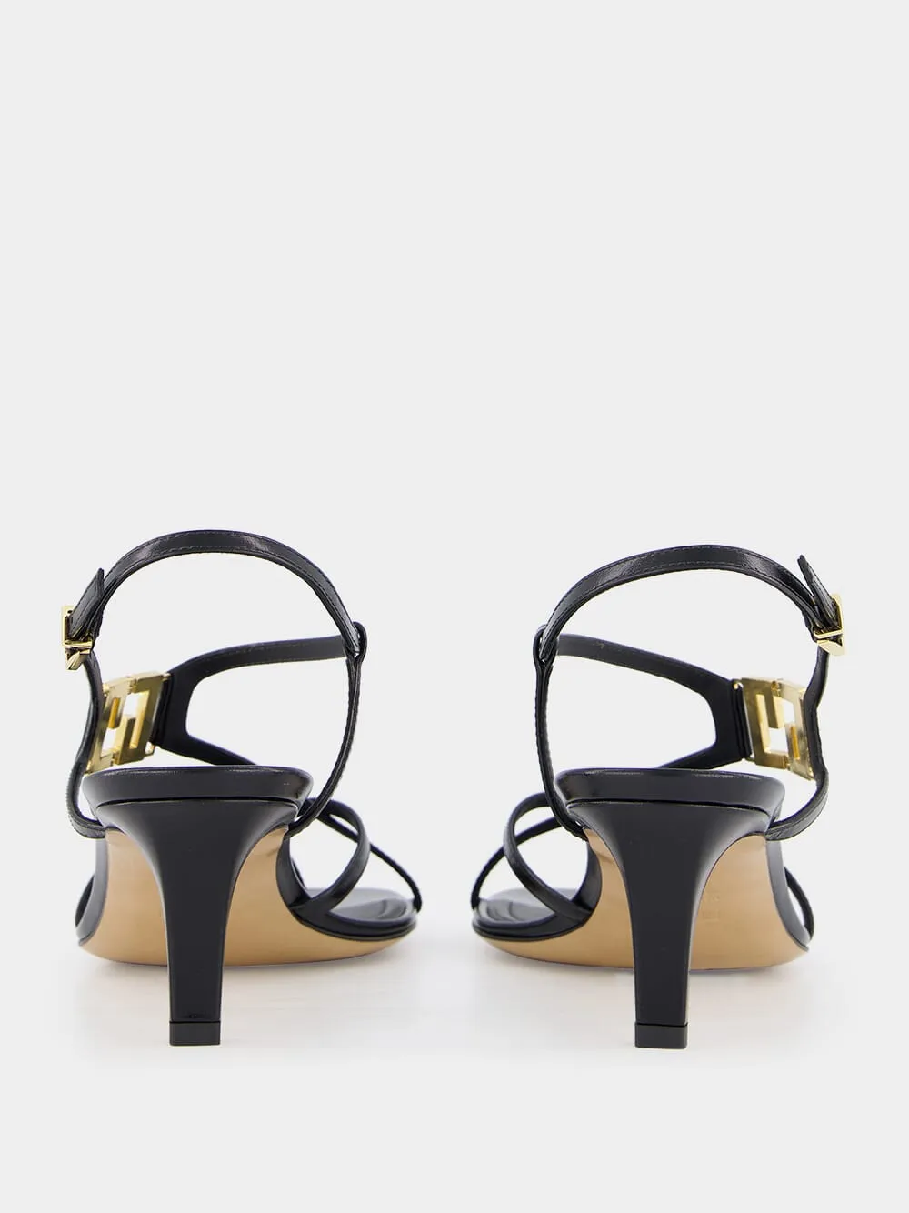 FFold Black leather medium-heeled sandals