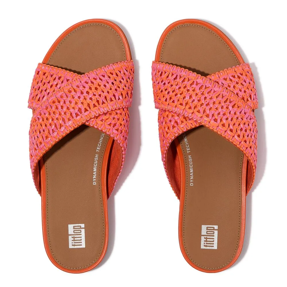 FitFlop Gracie Woven Cross Slide Sandals - Satsuma / Pink Perfect Mix