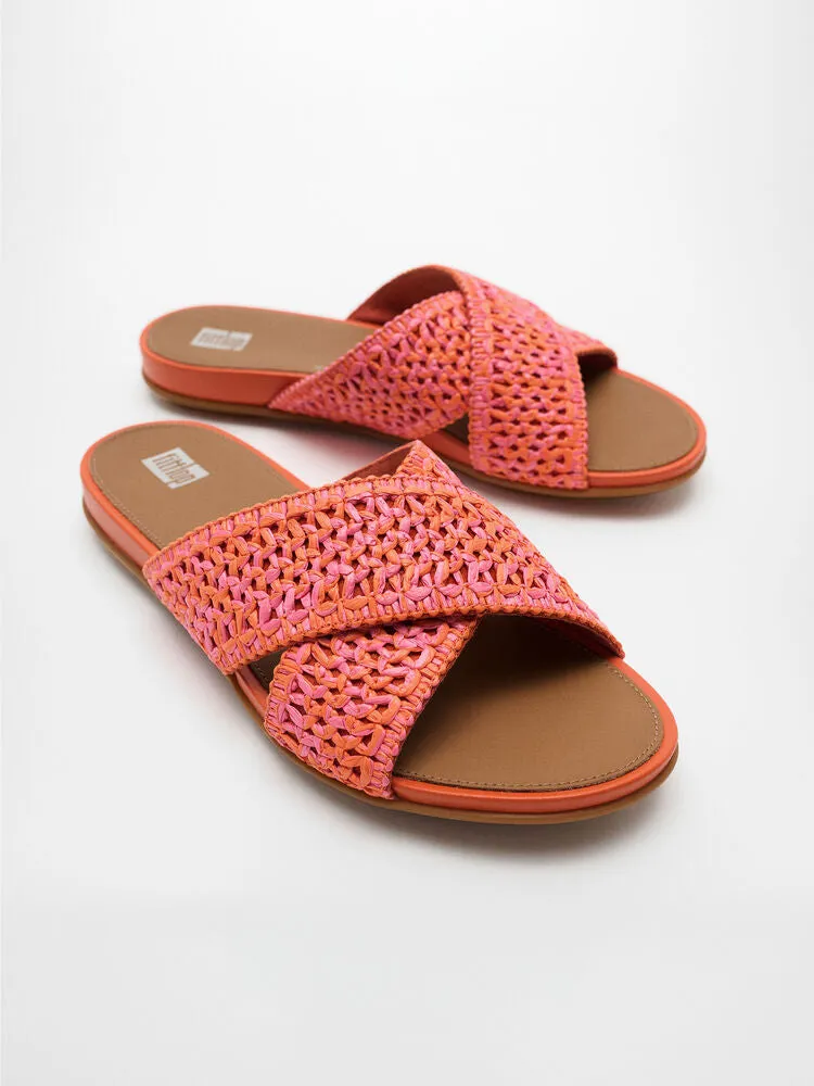 FitFlop Gracie Woven Cross Slide Sandals - Satsuma / Pink Perfect Mix