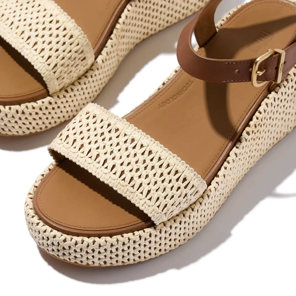 FitFlop Platfforms Woven Wedge Ankle Strap Sandals - Deep Tan / Ivory